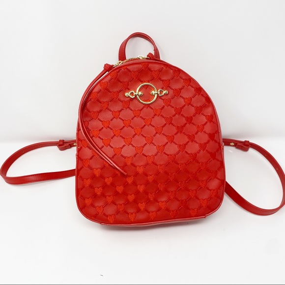 Topshop Handbags - Topshop Heart Beaded Pink Red Mini Backpack